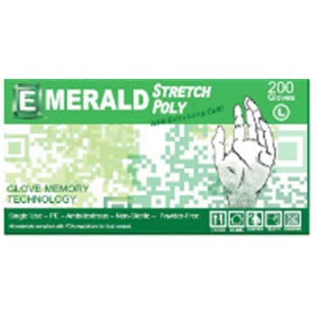 Emerald Disposable Gloves, Poly Stretch, L, 1000 PK 4322